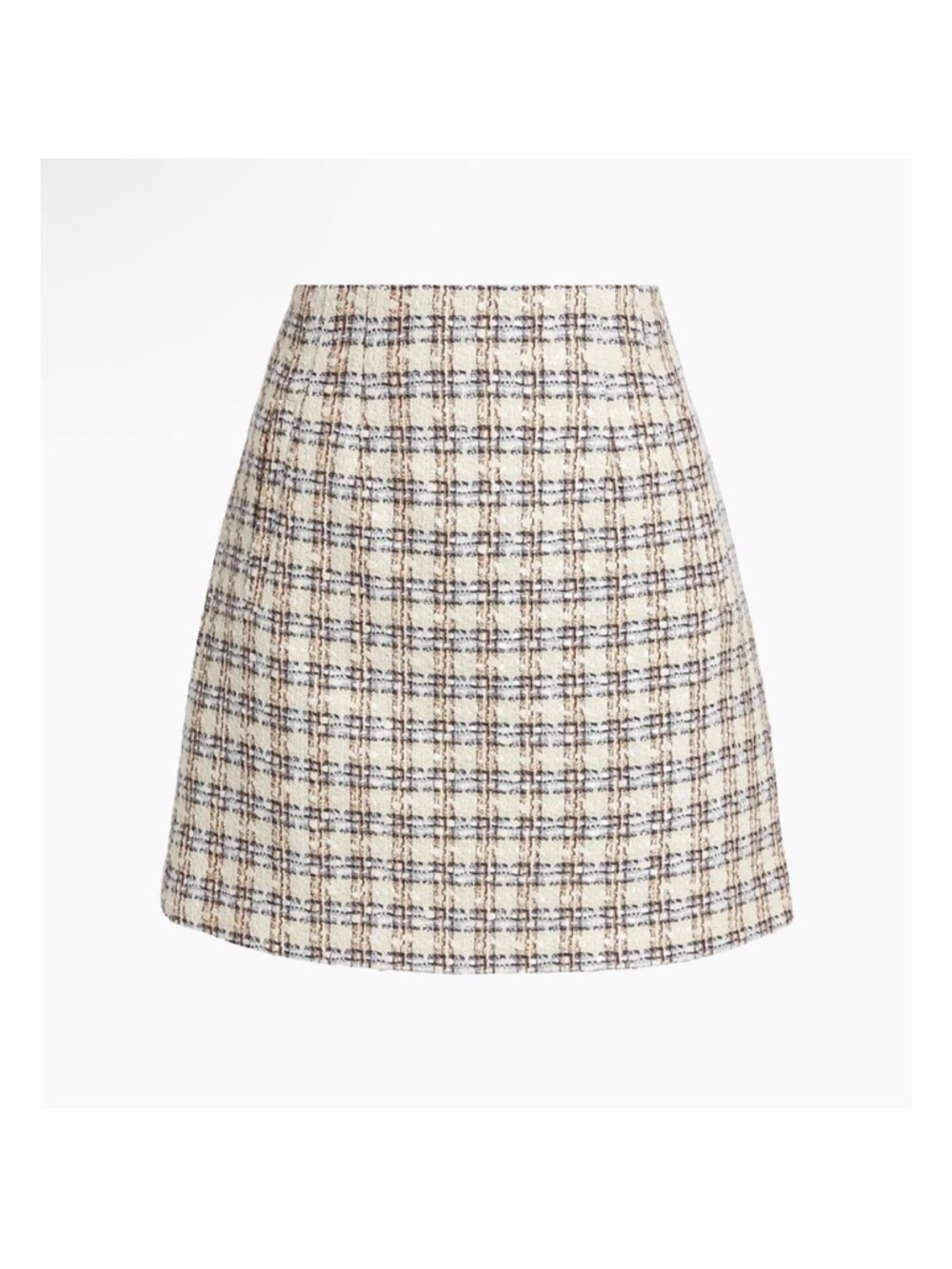 Veronica Beard Cream Plaid Mini Skirt with Brown & Navy Checks